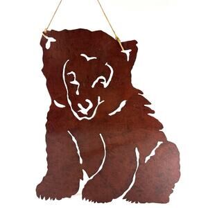 Grizzly Bear Rustic Metal Craft Wall Art 14” Tall 12” Long Rust Red Color Cabin